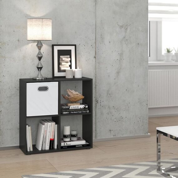 Vicco Raumteiler Tetra, Schwarz, 72.6 x 72 cm, zur Aufbewahrung und Präsentation von Büchern oder Dekoboxen