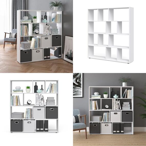 Vicco Raumteiler Pilar, Weiß, 131.6 x 143 cm, zur flexiblen Raumaufteilung und Aufbewahrung von Büchern