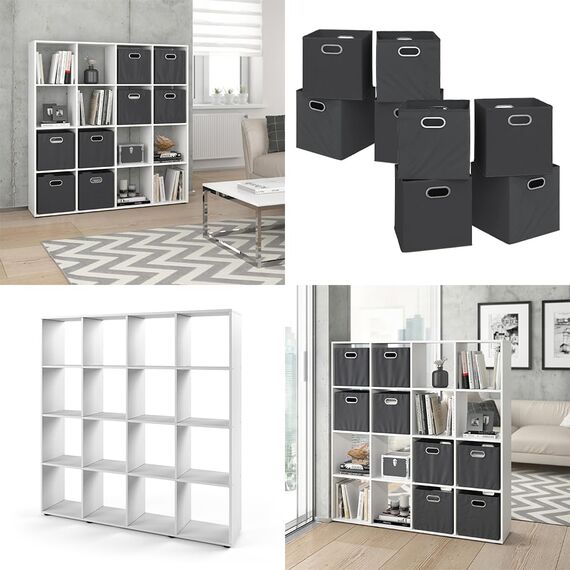Vicco Raumteiler Karree, Weiß, 138.5 x 142.5 cm mit 4 Faltboxen, zur flexiblen Raumaufteilung und übersichtlichen Aufbewahrung