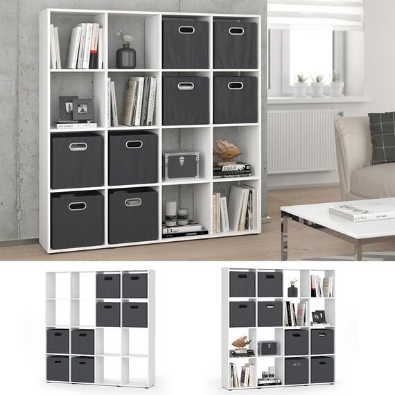 Vicco Raumteiler Karree, Weiß, 138.5 x 142.5 cm mit 4 Faltboxen, zur flexiblen Raumaufteilung und übersichtlichen Aufbewahrung