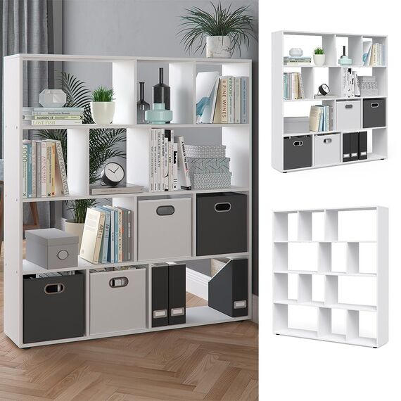 Vicco Raumteiler Pilar, Weiß, 131.6 x 143 cm, zur flexiblen Raumaufteilung und Aufbewahrung von Büchern