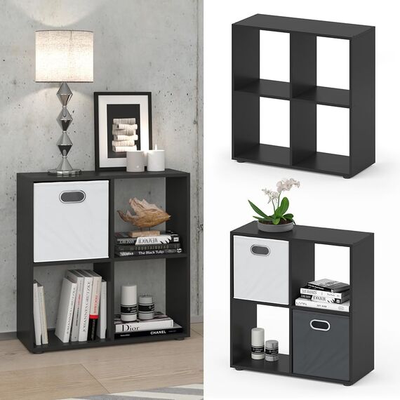 Vicco Raumteiler Tetra, Schwarz, 72.6 x 72 cm, zur Aufbewahrung und Präsentation von Büchern oder Dekoboxen