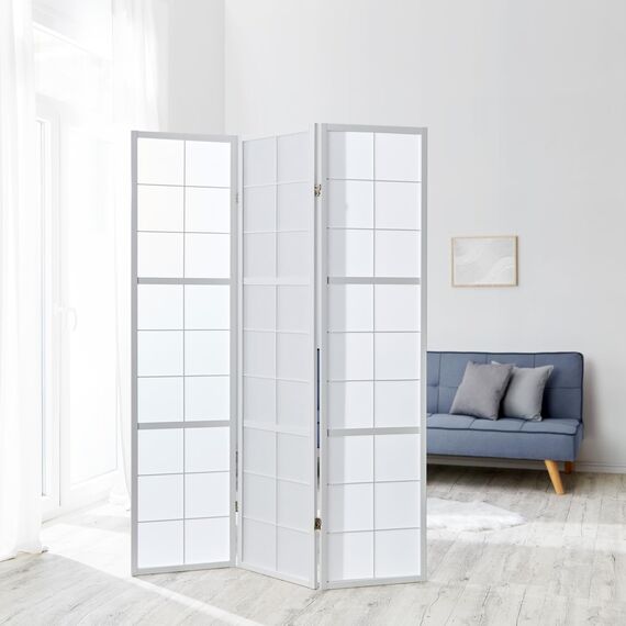 Homestyle4u Paravent Raumteiler 3 teilig Holz Weiß Innen Trennwand Sichtschutz Raumtrenner Reispapier Shoji | Artikel 437