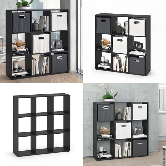 Vicco Raumteiler Nove, Schwarz, 104 x 108 cm, zur flexiblen Raumaufteilung und Aufbewahrung nutzbar