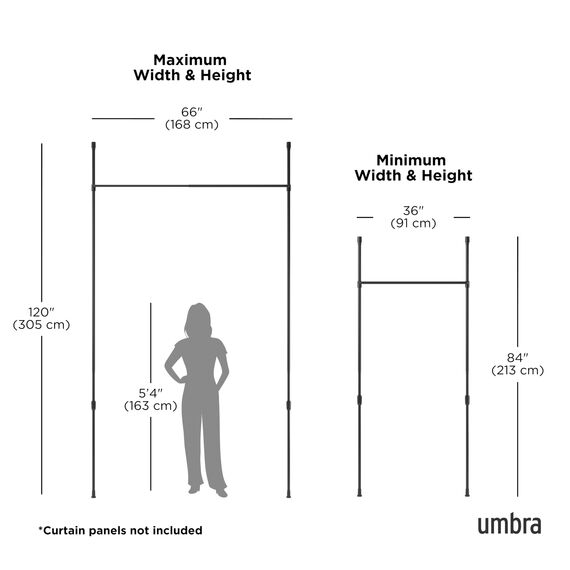 Umbra Anywhere Rod Ausziehbare Vorhangstange und Raumteiler, mobile Teleskop- und Klemmvorhangstange, Montage ohne Bohren und Schrauben, D25mm, 91-168 cm, Matt Schwarz