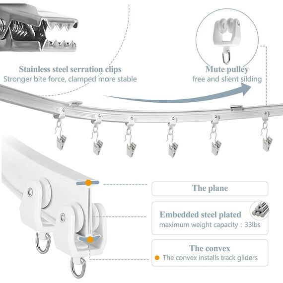 KOLAKO Deckenvorhangschiene, Vorhangschiene, Wandhalterung, zwei Montagemöglichkeiten, 4,8 m, Raumteiler, flexibel, gebogen, Vorhangschienensystem für Wohnmobil-Duschvorhangstangen