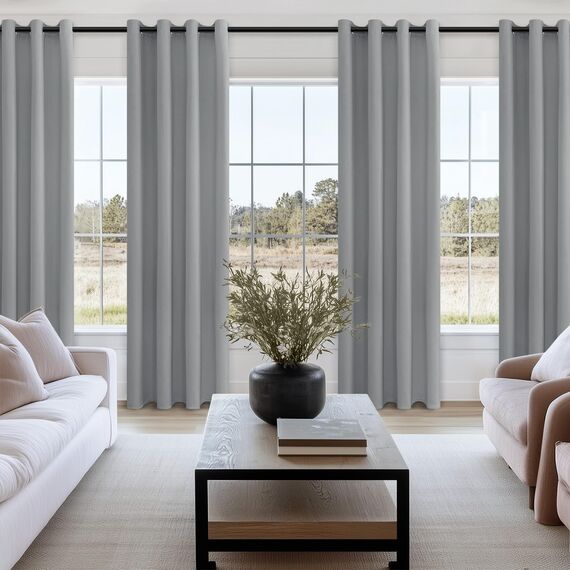 MRTREES Vorhang Blickdicht Gardinen Thermovorhang mit Ösen Verdunklungsvorhang Ösenschal Vorhänge Kurz Modern 122×140cm(H×B) Hellgrau 2er Set für Hotels Büros Wohnzimmer Schlafzimmer Kinderzimmer
