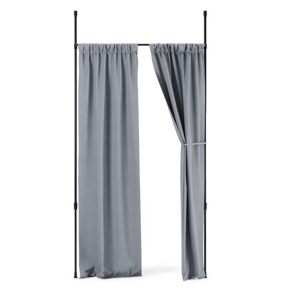 Umbra Anywhere Rod Ausziehbare Vorhangstange und Raumteiler, mobile Teleskop- und Klemmvorhangstange, Montage ohne Bohren und Schrauben, D25mm, 91-168 cm, Matt Schwarz