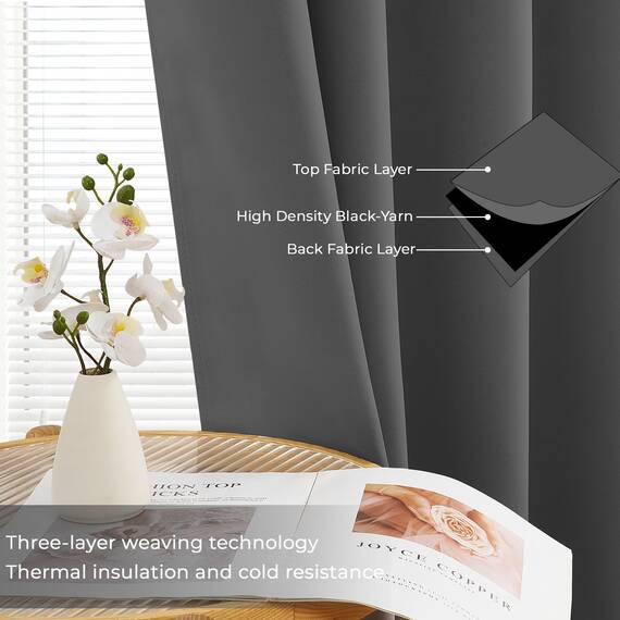 MRTREES Vorhang Blickdicht Gardinen Thermovorhang mit Ösen Verdunklungsvorhang Ösenschal Vorhänge Modern 137×117cm(H×B) Dunkelgrau 2er Set für Hotels Büros Wohnzimmer Schlafzimmer Kinderzimmer