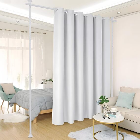 Raumteiler Hängend Paraventgestell Gardinenstange, Flexibel Verstellbarer Paravent ohne Vorhang, Raumtrenner,Sichtschutz für Balkon Wohnzimmer oder Schlafzimmer, B 178 cm x H 317 cm