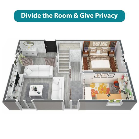 Raumteiler Hängend Paraventgestell Gardinenstange, Flexibel Verstellbarer Paravent ohne Vorhang, Raumtrenner,Sichtschutz für Balkon Wohnzimmer oder Schlafzimmer, B 178 cm x H 317 cm