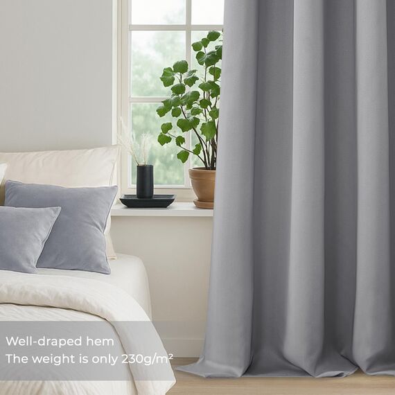 MRTREES Vorhang Blickdicht Gardinen Thermovorhang mit Ösen Verdunklungsvorhang Ösenschal Vorhänge Kurz Modern 122×140cm(H×B) Hellgrau 2er Set für Hotels Büros Wohnzimmer Schlafzimmer Kinderzimmer