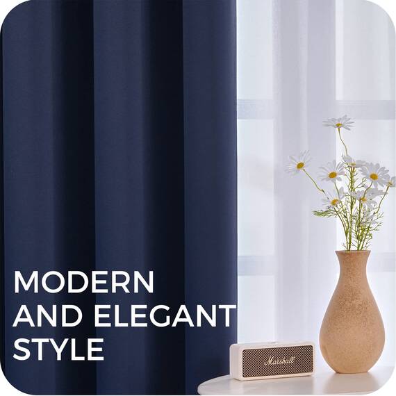 MRTREES Vorhang Blickdicht Gardinen Thermovorhang mit Ösen Verdunklungsvorhang Ösenschal Vorhänge Modern 167x117cm(H×B) Dunkelblau 2er Set für Hotels Büros Wohnzimmer Schlafzimmer Kinderzimmer