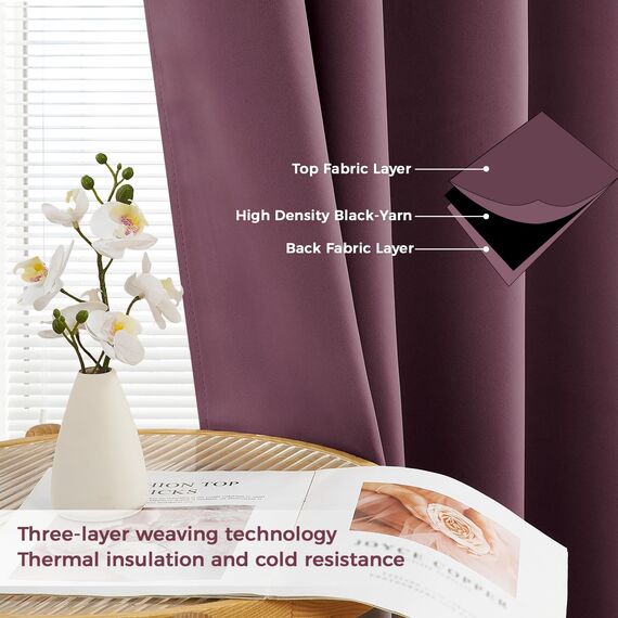 MRTREES Vorhang Blickdicht Gardinen Thermovorhang mit Ösen Verdunklungsvorhang Ösenschal Vorhänge Kurz Modern 145×140cm(H×B) Altrosa 2er Set für Hotels Büros Wohnzimmer Schlafzimmer Kinderzimmer