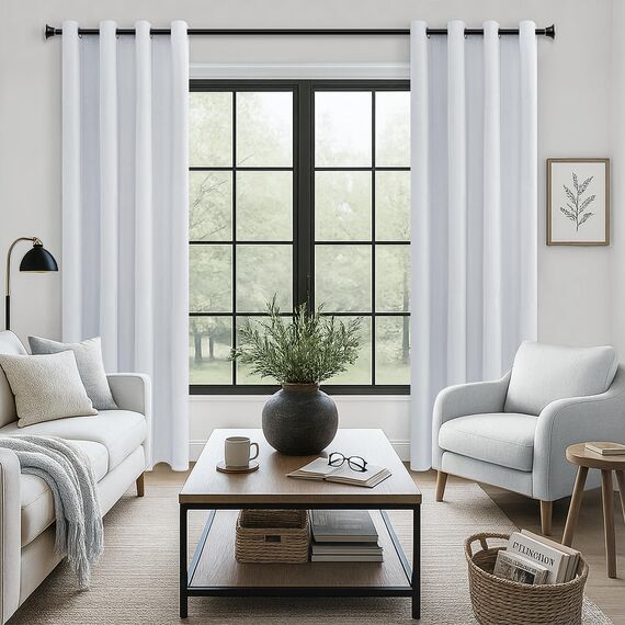 MRTREES Vorhang Blickdicht Gardinen Thermovorhang mit Ösen Verdunklungsvorhang Ösenschal Vorhänge Kurz Modern 145×140cm(H×B) Weißgrau 2er Set für Hotels Büros Wohnzimmer Schlafzimmer Kinderzimmer