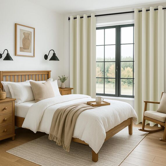 MRTREES Vorhang Blickdicht Gardinen Thermovorhang mit Ösen Verdunklungsvorhang Ösenschal Vorhänge Kurz Modern 122×140cm(H×B) Beige Creme 2er Set für Büros Wohnzimmer Schlafzimmer Kinderzimmer