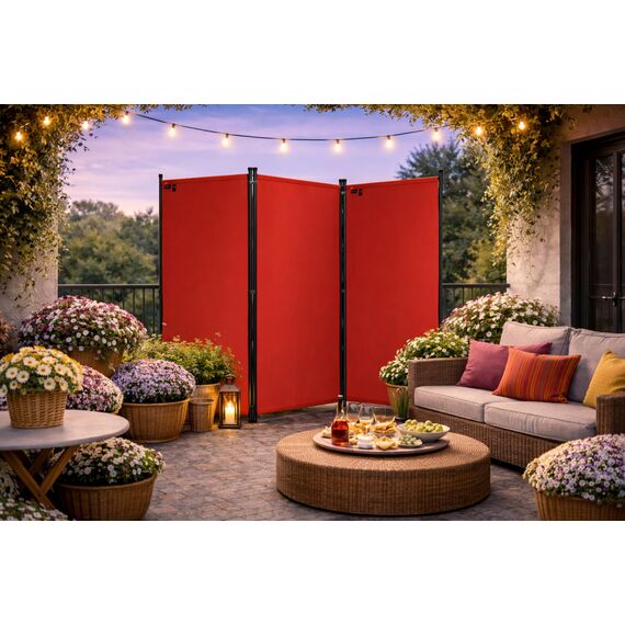 QUICK STAR Paravent 3 Teilig 170 x 165 cm Rotorange - Garten & Balkon Sichtschutz Stellwand Innen & Außen - Raumteiler Trennwand Faltbar Blickdicht & Wetterfest