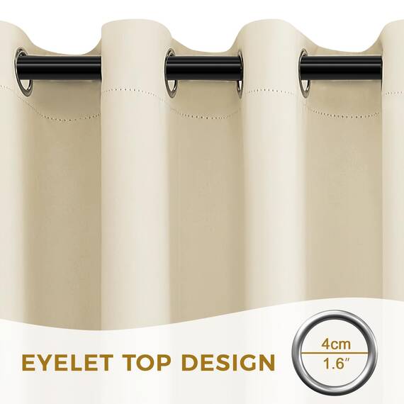 MRTREES Vorhang Blickdicht Gardinen Thermovorhang mit Ösen Verdunklungsvorhang Ösenschal Vorhänge Kurz Modern 160×140cm(H×B) Beige Creme 2er Set für Hotels Wohnzimmer Schlafzimmer Kinderzimmer