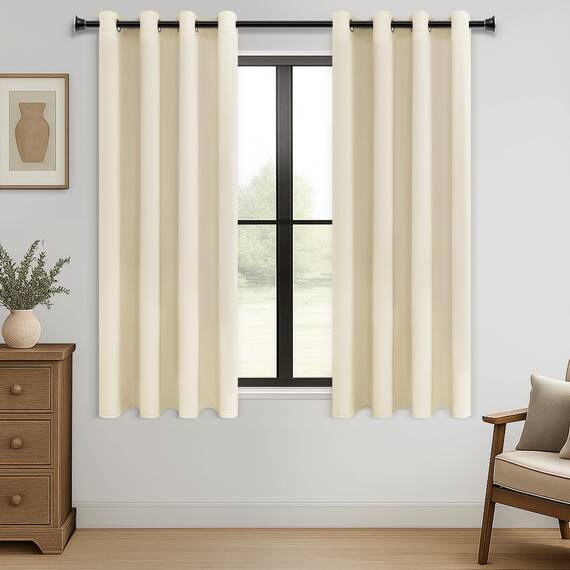 MRTREES Vorhang Blickdicht Gardinen Thermovorhang mit Ösen Verdunklungsvorhang Ösenschal Vorhänge Kurz Modern 160×140cm(H×B) Beige Creme 2er Set für Hotels Wohnzimmer Schlafzimmer Kinderzimmer
