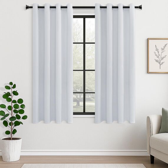 MRTREES Vorhang Blickdicht Gardinen Thermovorhang mit Ösen Verdunklungsvorhang Ösenschal Vorhänge Kurz Modern 160×140cm(H×B) Weißgrau 2er Set für Hotels Büros Wohnzimmer Schlafzimmer Kinderzimmer