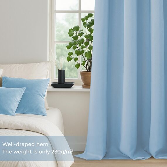 MRTREES Vorhang Blickdicht Gardinen Thermovorhang mit Ösen Verdunklungsvorhang Ösenschal Vorhänge Kurz Modern 160×140cm(H×B) Hellblau 2er Set für Hotels Büros Wohnzimmer Schlafzimmer Kinderzimmer