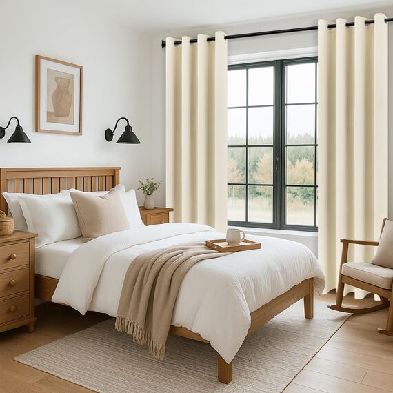 MRTREES Blickdichte Vorhänge Beige mit Ösen 2er Set, 185 cm Lang, 140 cm Breit, Vorhang Verdunkelung Thermovorhänge Gegen Kälte Gardinen Kurz für Fenster Wohnzimmer Schlafzimmer