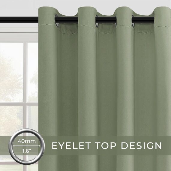 MRTREES Gardinen mit Ösen Fenster Wohnzimmer Modern Kurz 2er Set H 185 x B 140 cm, Thermo Vorhang Kinderzimmer Grün Blickdicht Kurze Vorhänge Schlafzimmer Verdunklungsvorhänge