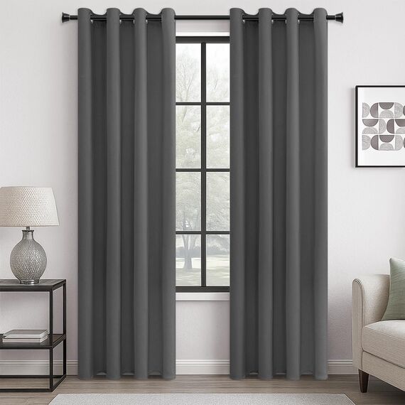 MRTREES Vorhang Blickdicht Gardinen Thermovorhang mit Ösen Verdunklungsvorhang Ösenschal Vorhänge Modern 228×117cm(H×B) Dunkelgrau 2er Set für Hotels Büros Wohnzimmer Schlafzimmer Kinderzimmer