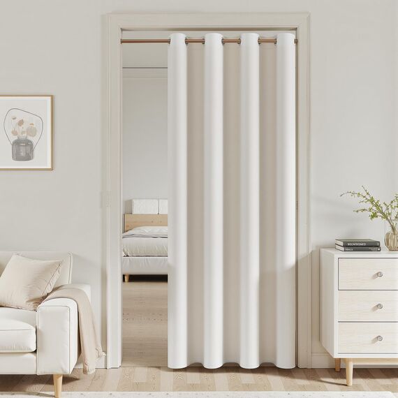 MRTREES Beige Verdunkelungsvorhang mit Ösen, 213,3 cm Länge, Thermo-Türvorhang für Schlafzimmer und Wohnzimmer, 1 Paneel 132 x 214 cm, Hellbeige
