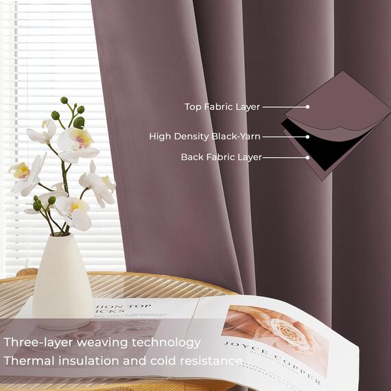 MRTREES Vorhang Blickdicht Gardinen Thermovorhang mit Ösen Verdunklungsvorhang Ösenschal Vorhänge Kurz Modern 167×117cm(H×B) Altrosa 2er Set für Hotels Büros Wohnzimmer Schlafzimmer Kinderzimmer