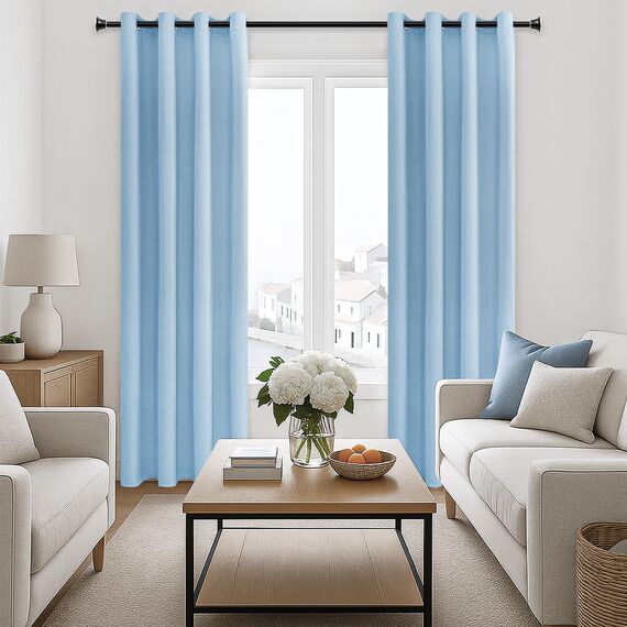 MRTREES Vorhang Blickdicht Gardinen Thermovorhang mit Ösen Verdunklungsvorhang Ösenschal Vorhänge Kurz Modern 183x117cm(H×B) Hellblau 2er Set für Hotels Büros Wohnzimmer Schlafzimmer Kinderzimmer
