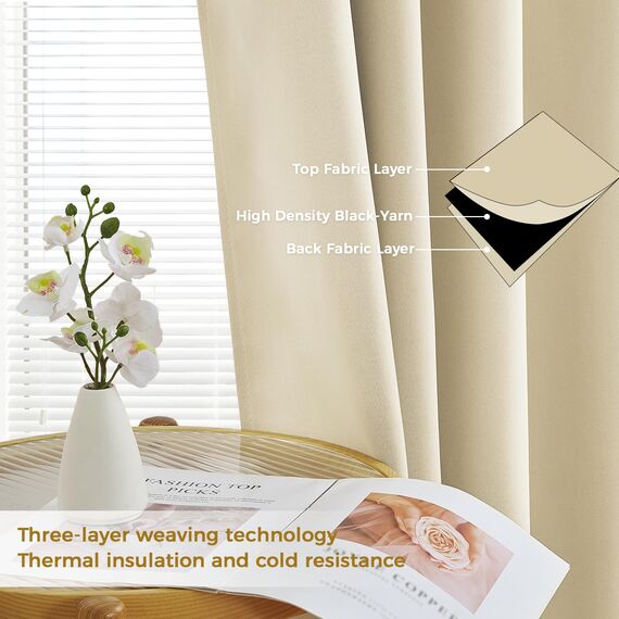 MRTREES Blickdichte Vorhänge Beige mit Ösen 2er Set, 185 cm Lang, 140 cm Breit, Vorhang Verdunkelung Thermovorhänge Gegen Kälte Gardinen Kurz für Fenster Wohnzimmer Schlafzimmer