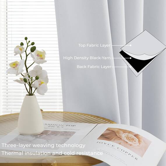 MRTREES Vorhang Blickdicht Weiß-grau mit Ösen 2er Set, 220 cm Lang, 140 cm Breit, Blickdichte Vorhänge Thermovorhänge Gegen Kälte Gardinen Wohnzimmer Schlafzimmer Blackout Curtain