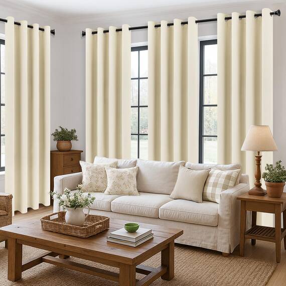MRTREES Vorhang Blickdicht Gardinen Thermovorhang mit Ösen Verdunklungsvorhang Ösenschal Vorhänge Kurz Modern 160×140cm(H×B) Beige Creme 2er Set für Hotels Wohnzimmer Schlafzimmer Kinderzimmer