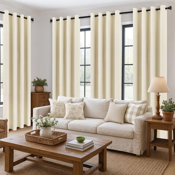 MRTREES Thermovorhang Kälteschutz Vorhang Blickdicht mit Ösen 2er Set, 210 cm Lang, 140 cm Breit, Gardinen Verdunkelnd Vorhänge Beige für Tür Wohnzimmer Schlafzimmer, Blackout Curtains