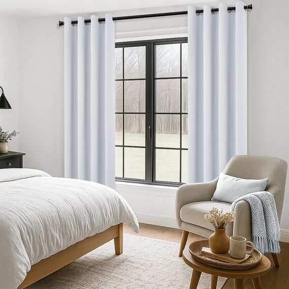 MRTREES Vorhang Blickdicht Gardinen Thermovorhang mit Ösen Verdunklungsvorhang Ösenschal Vorhänge Kurz Modern 160×140cm(H×B) Weißgrau 2er Set für Hotels Büros Wohnzimmer Schlafzimmer Kinderzimmer