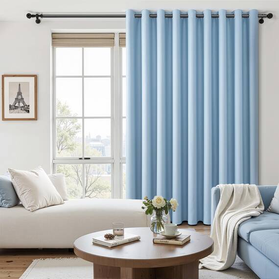 MRTREES Vorhang Blickdicht Gardinen Thermovorhang mit Ösen Verdunklungsvorhang Ösenschal Vorhänge Kurz Modern 228×228cm(H×B) Hellblau 1er Set für Hotels Büros Wohnzimmer Schlafzimmer Kinderzimmer