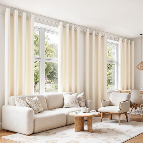 MRTREES Gardinen Blickdicht mit Ösen Wohnzimmer Modern 2er Set, Blickdichte Vorhänge Schlafzimmer 225 cm Lang 140 cm Breit, Vorhang Abdunkelnd für Kinderzimmer Fenster, Cremeweiß