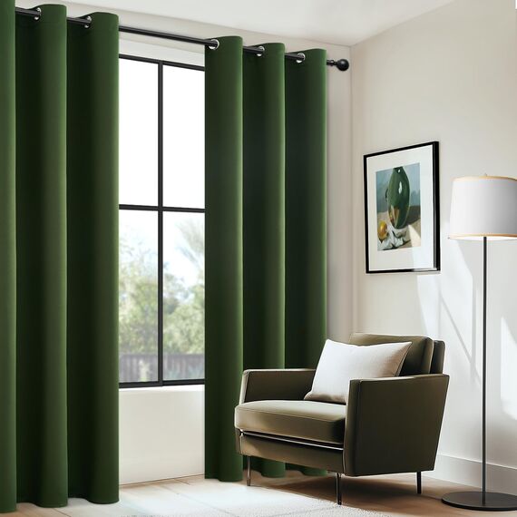 Mrtrees Olivgrüne Vorhänge für Wohnzimmer, Verdunkelungsvorhänge mit Ösen, 137 cm lang, 2 Bahnen, 117 x 228 cm, 46x90 Zoll Olivgrün