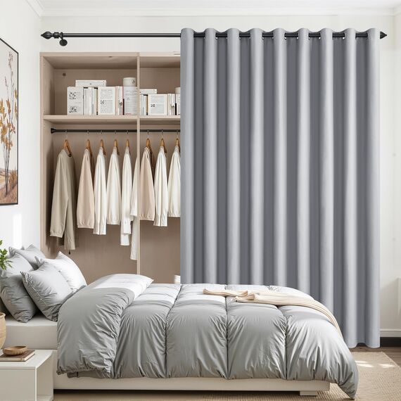 MRTREES Grau Verdunkelungsvorhang Schlafzimmer Thermovorhang mit Ösen für Tür und Wohnzimmer, 1 Bahne 200x240cm 79x95 Zoll Hellgrau
