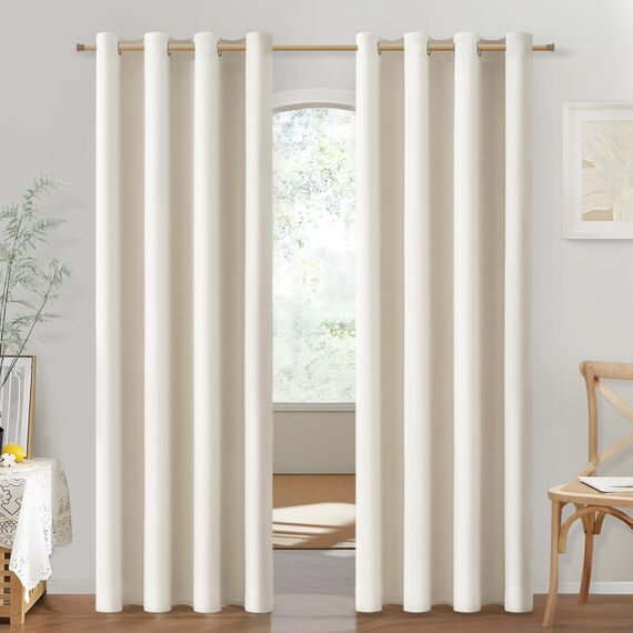 MRTREES Gardinen Wohnzimmer mit Ösen Halbtransparent Hellbeige 2er Set 225 cm Lang, 140 cm Breit, Vorhänge Schlafzimmer Blickdicht Kälteschutz Gardinen Verdunkelnd für kinderzimmer Küche