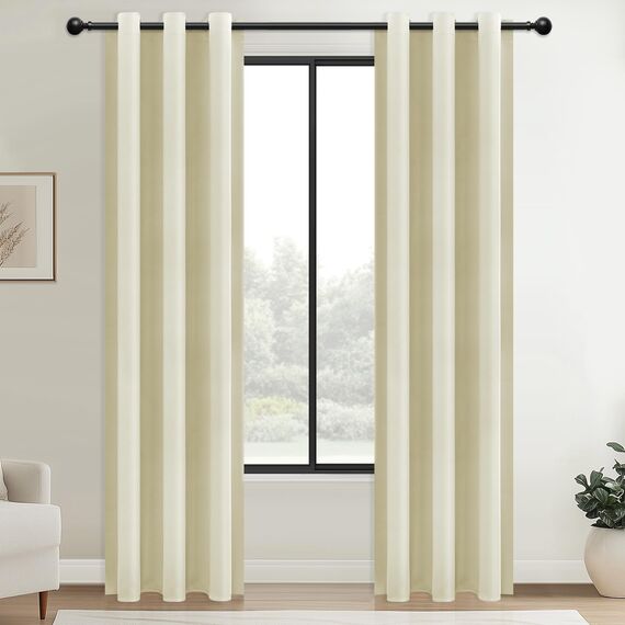 MRTREES Verdunkelungsvorhänge mit Ösen, 90 Zoll Tropfen, Creme Thermovorhänge für Wohnzimmer Schlafzimmer, 2 Bahnen Fensterbehandlung 117x228 cm 46x90 Zoll Creme Beige
