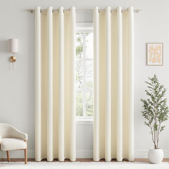 MRTREES Curtains Living Room Vorhänge Blickdicht mit Ösen 2er Set, Vorhang Abdunkelnd 240 cm Lang 140 cm Breit für Wohnzimmer Schlafzimmer Kinderzimmer, Blickdichte Gardinen Cremeweiß