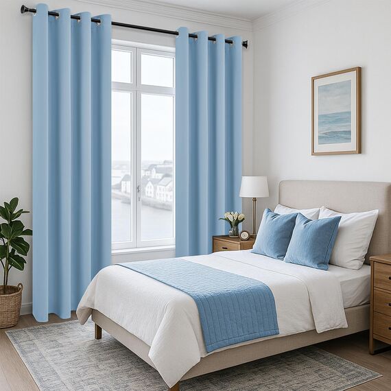Mrtrees Blaue Schlafzimmervorhänge 90 Zoll Fall, Verdunkelungs-Ösen-Thermovorhang für Schlafzimmer Wohnzimmer Tür, 2 Bahnen 132x228 cm 52x90 Zoll Himmelblau