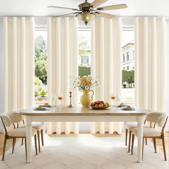 MRTREES Curtains Living Room Vorhänge Blickdicht mit Ösen 2er Set, Vorhang Abdunkelnd 240 cm Lang 140 cm Breit für Wohnzimmer Schlafzimmer Kinderzimmer, Blickdichte Gardinen Cremeweiß