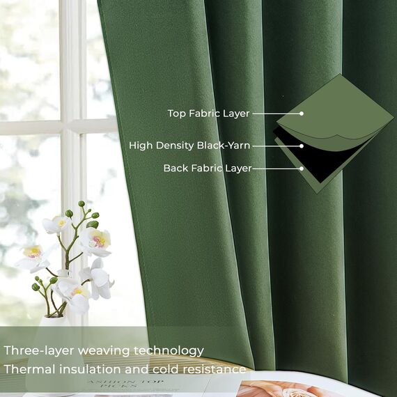 MRTREES Vorhang Blickdicht mit Ösen Thermovorhang Oliv-Grün 2er Set, Blickdichte Vorhänge 225 cm Lang 140 cm Breit, Gardinenschals für Wohnzimmer Schlafzimmer Kinderzimmer, Blackout Curtain