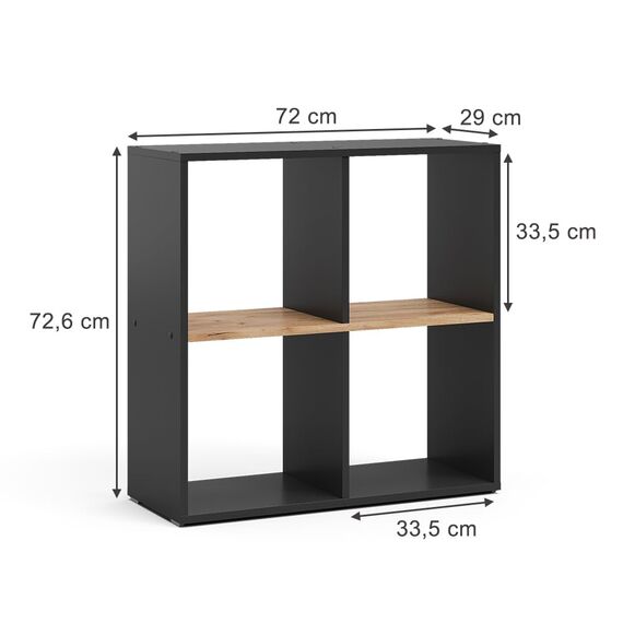 Vicco Raumteiler Tetra, Anthrazit/Goldkraft Eiche, 72 x 72.6 cm, zur Aufbewahrung und Präsentation von Büchern oder Dekoboxen