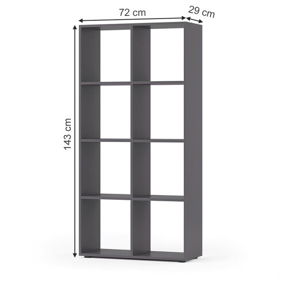 Vicco Raumteiler Scutum, Grau, 143 x 72 cm, zur Nutzung als Raumteiler oder offenes Bücherregal