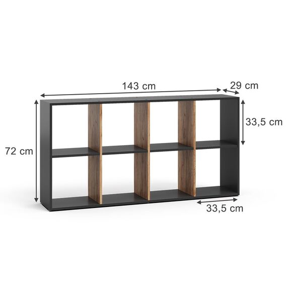 Vicco Raumteiler Scutum, Anthrazit/Goldkraft Eiche, 143 x 72 cm, zur Nutzung als Raumteiler oder offenes Bücherregal