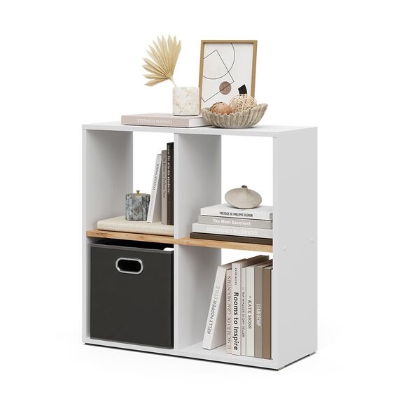 Vicco Raumteiler Tetra, Weiß/Goldkraft Eiche, 72 x 72.6 cm, zur Aufbewahrung und Präsentation von Büchern oder Dekoboxen